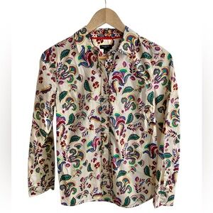 Talbots Shirt Womens SP White Colorful Floral Button Up Long Sleeves Top